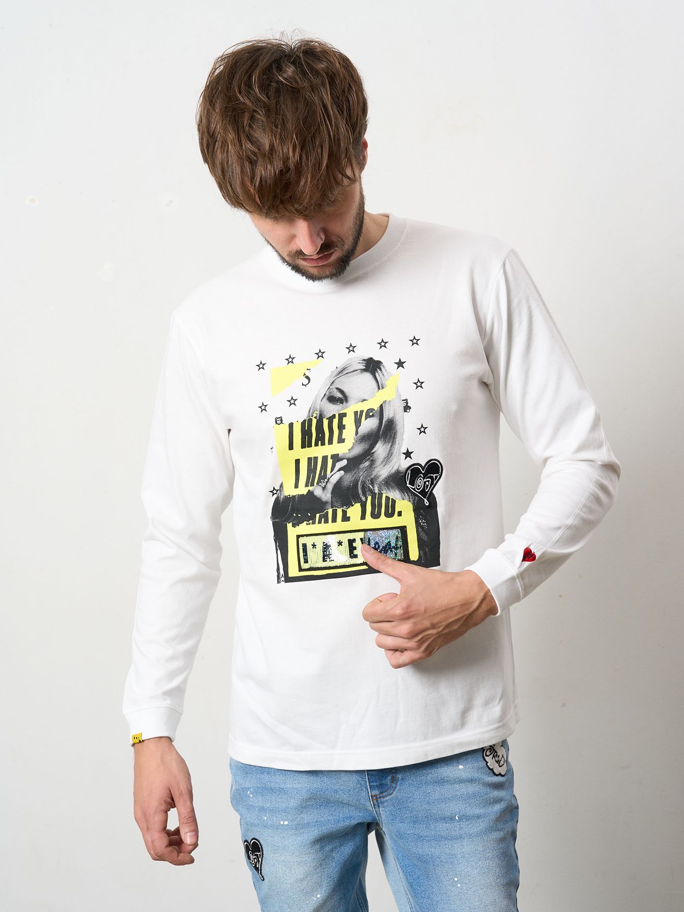【予約品 5月8日(木) AM10時 締切】 5.6ozコットン天竺 I HATE YOU シークインLS Tシャツ / ホワイト