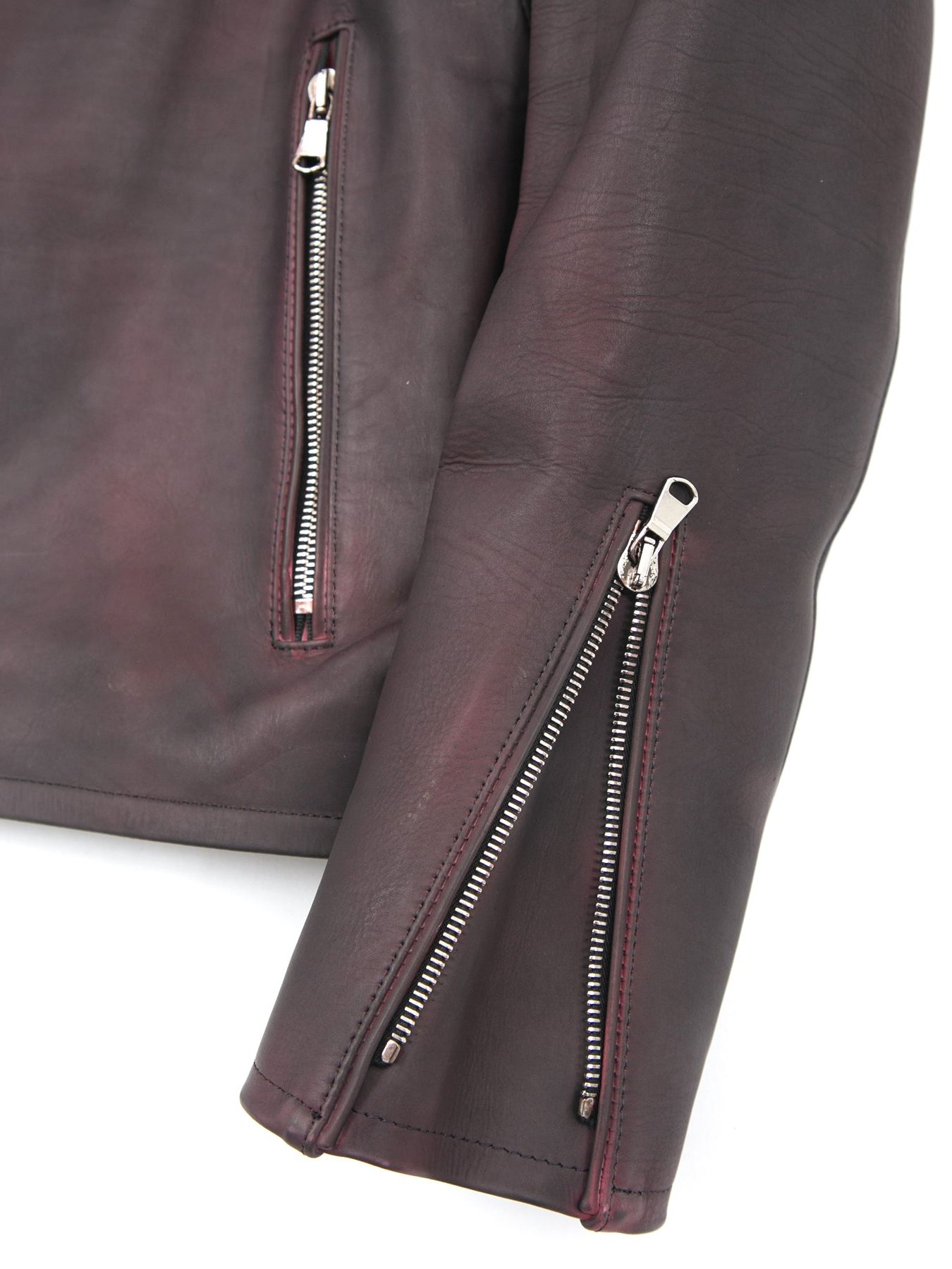Full tanned Calfskin Garment Burning Dyed Semi Double Riders / カーフスキン  セミダブルライダース / ELEVEN（イレブン）クリムゾンレッド