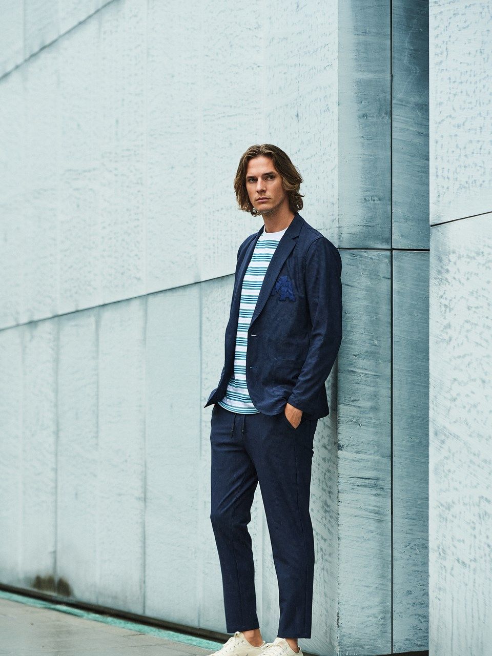 (予約品2023年10月19日18時締め) muta  Stretch Seersucker Tailored JKT / テーラードジャケット / ネイビー 【Acanthus×muta】