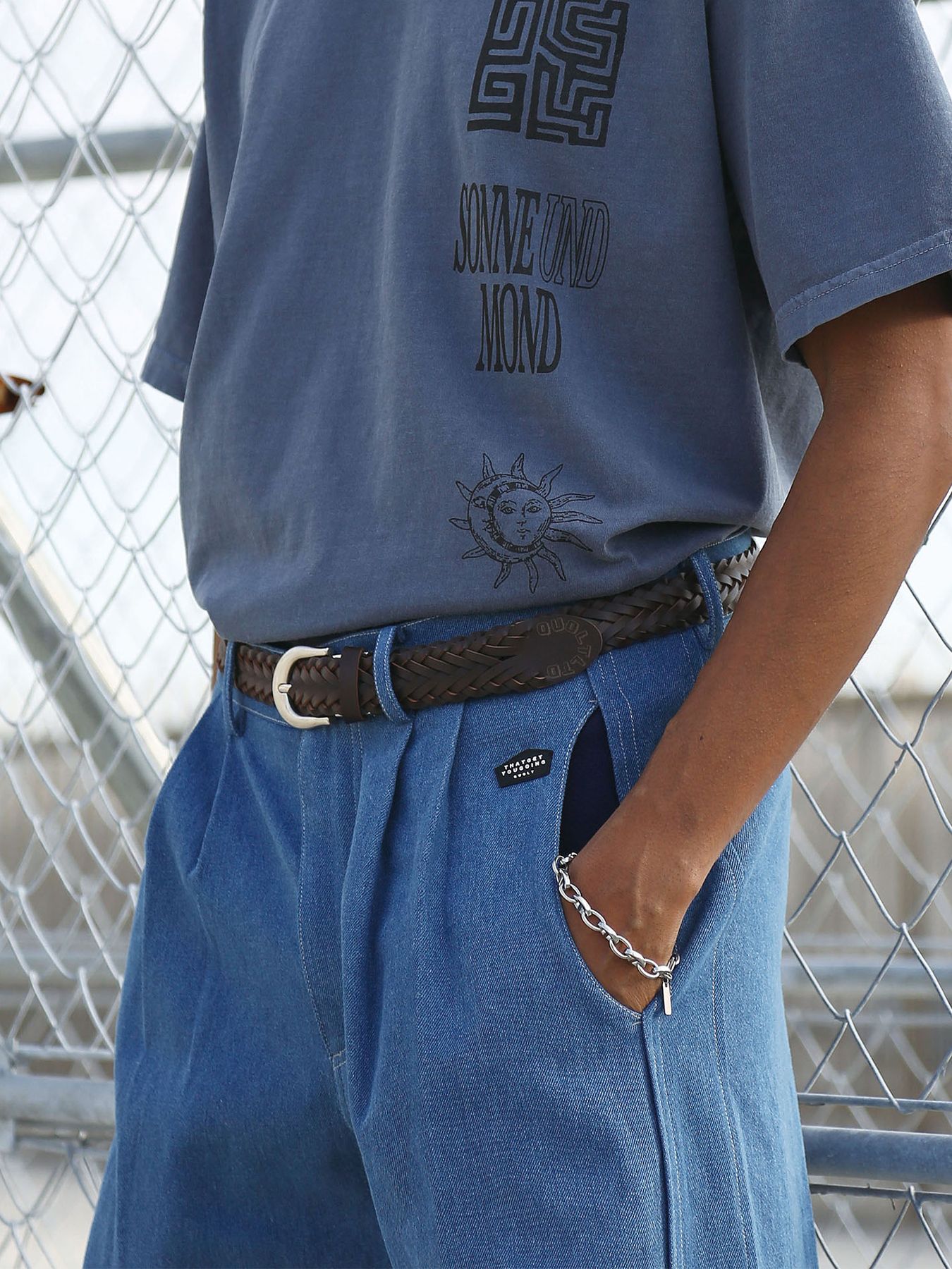 DENIM-MESH PANTS / アイスブルー【QUOLT】