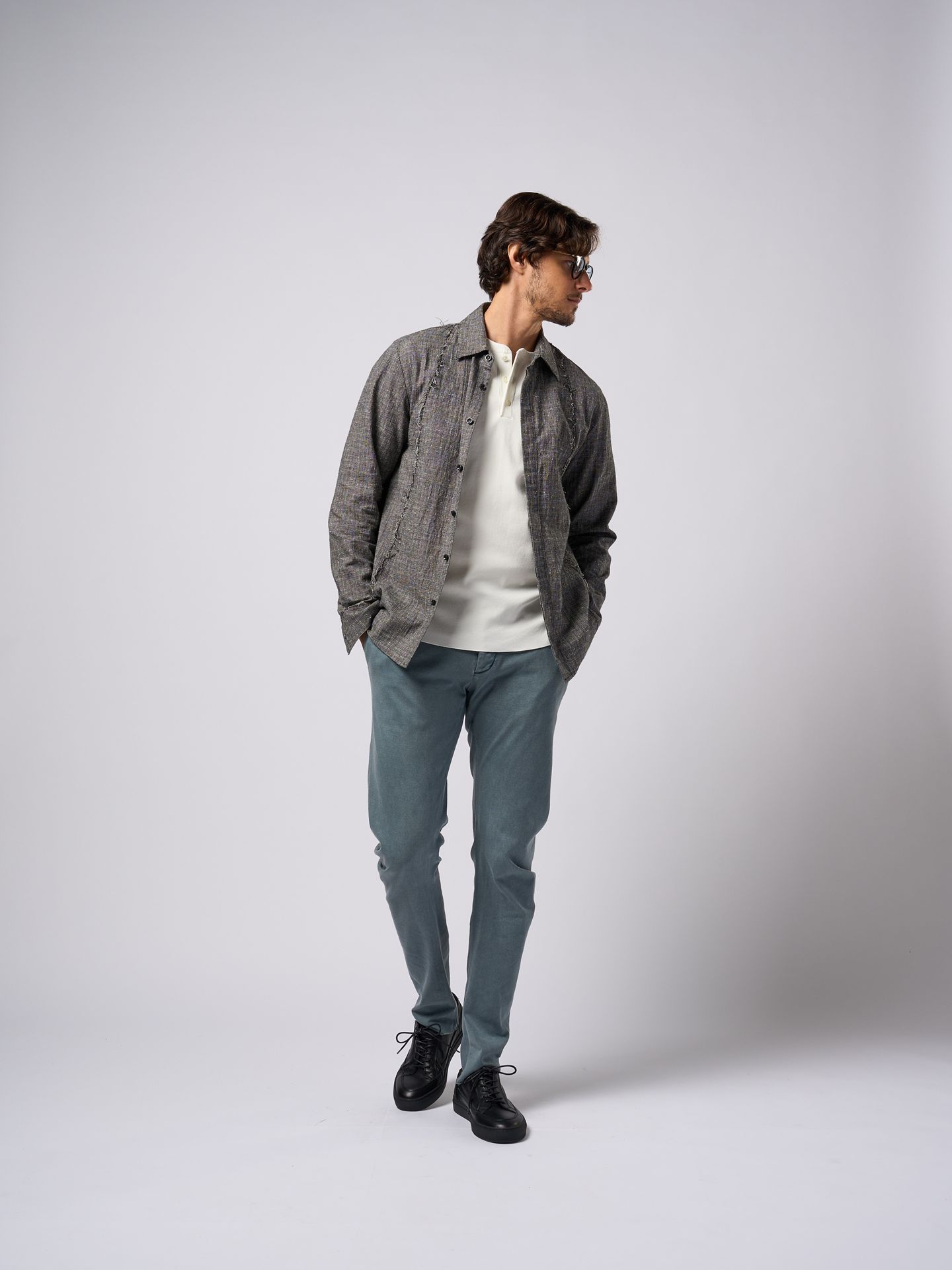 【予約品9月19日 10時締め】 switching texture shirt / シャツ / ブラック