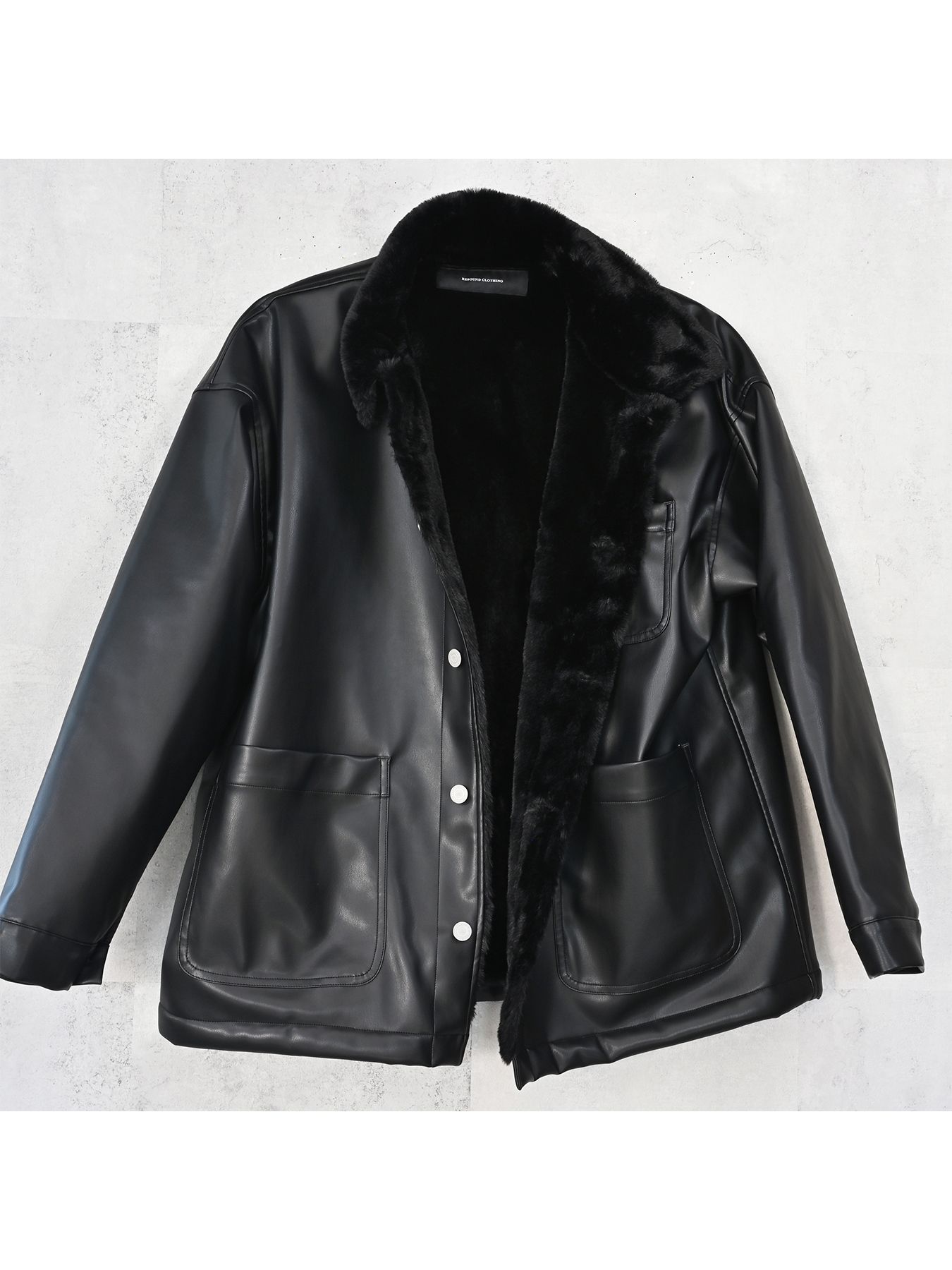 【予約品 9月6日(日) 締切】LEATHER FUR COVERALL / レザー ファー カバーオール / ブラック