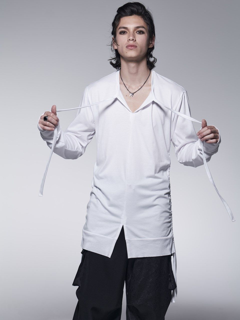 SideShirringRibT-Shirt / サイドシャリーング リブTシャツ / ホワイト 【kiryuyrik】