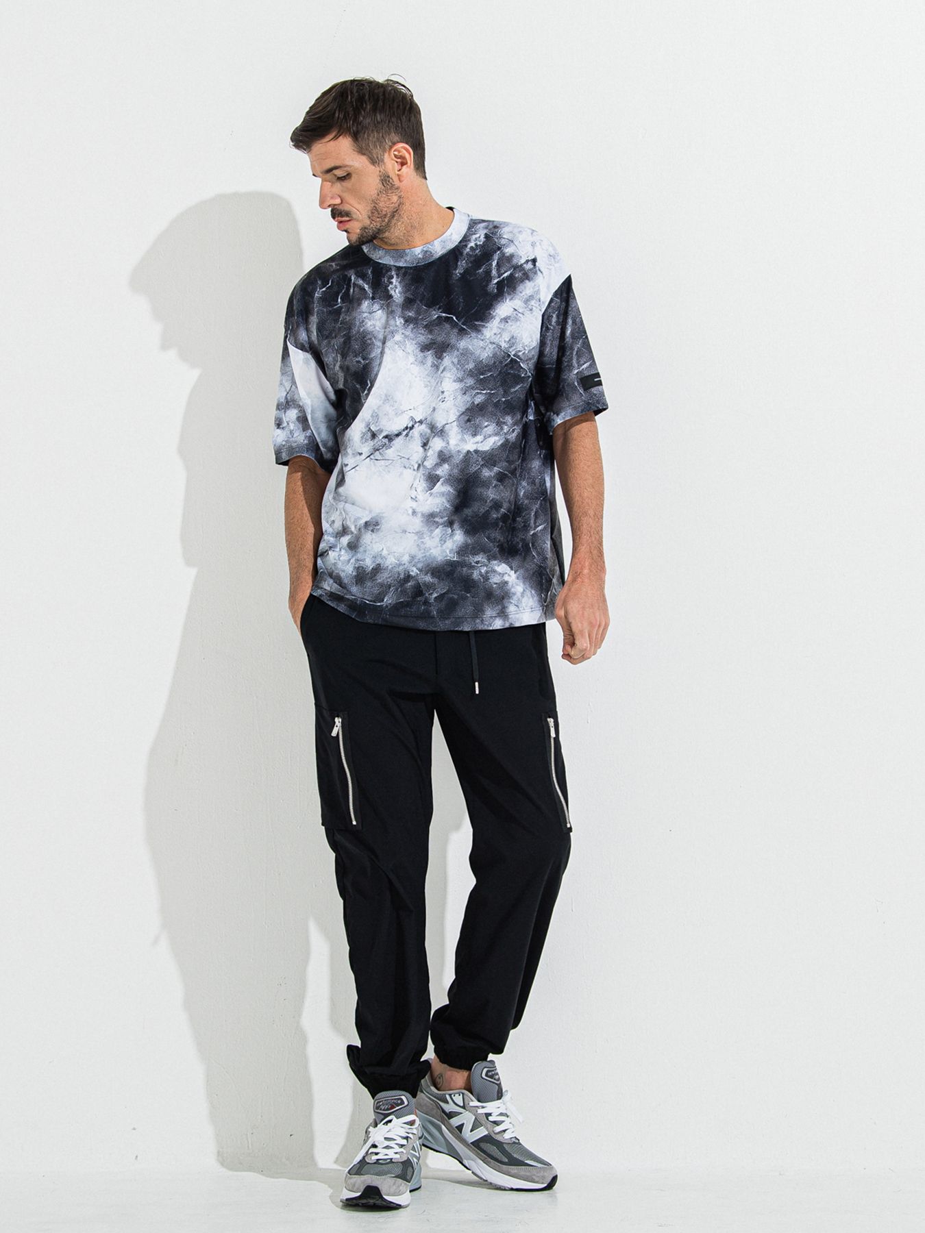 MARBLE RASH OVER T / ラッシュガード マーブルオーバーサイズTシャツ / ブラック