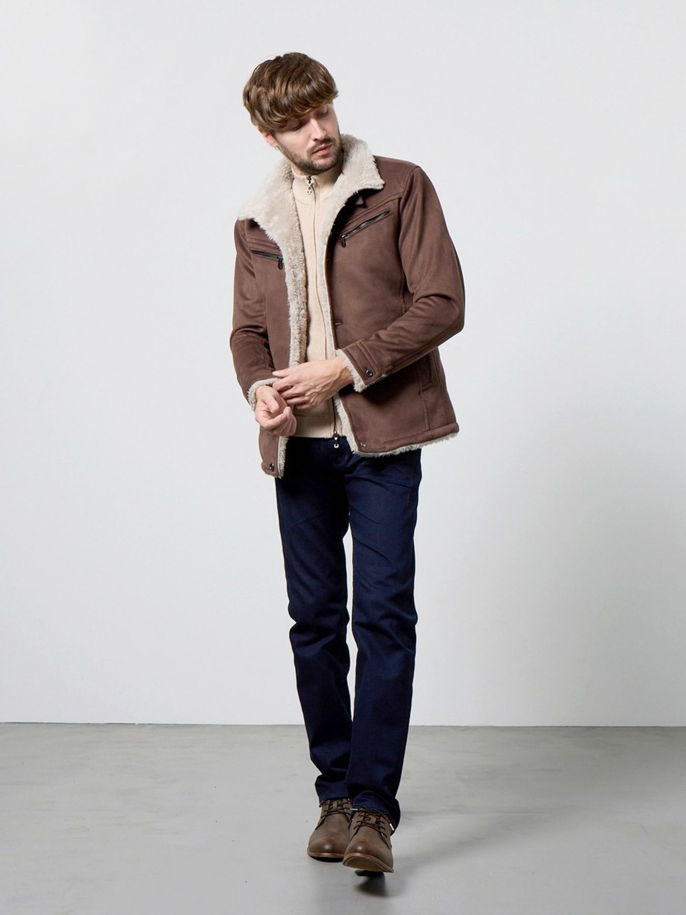 裏ボアムートン風スタンドブルゾン / ブラウン【HIDEAWAYS】