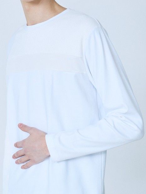 3素材コンビネーション 長袖 TシャツWHITE【5351 POUR LES HOMMES】