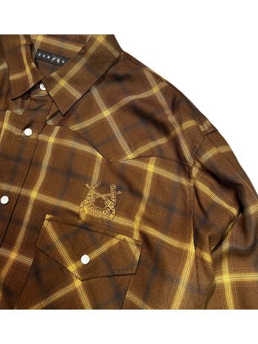 OMBRE CHECK SHIRT  刺繍入りブラウン / roarguns