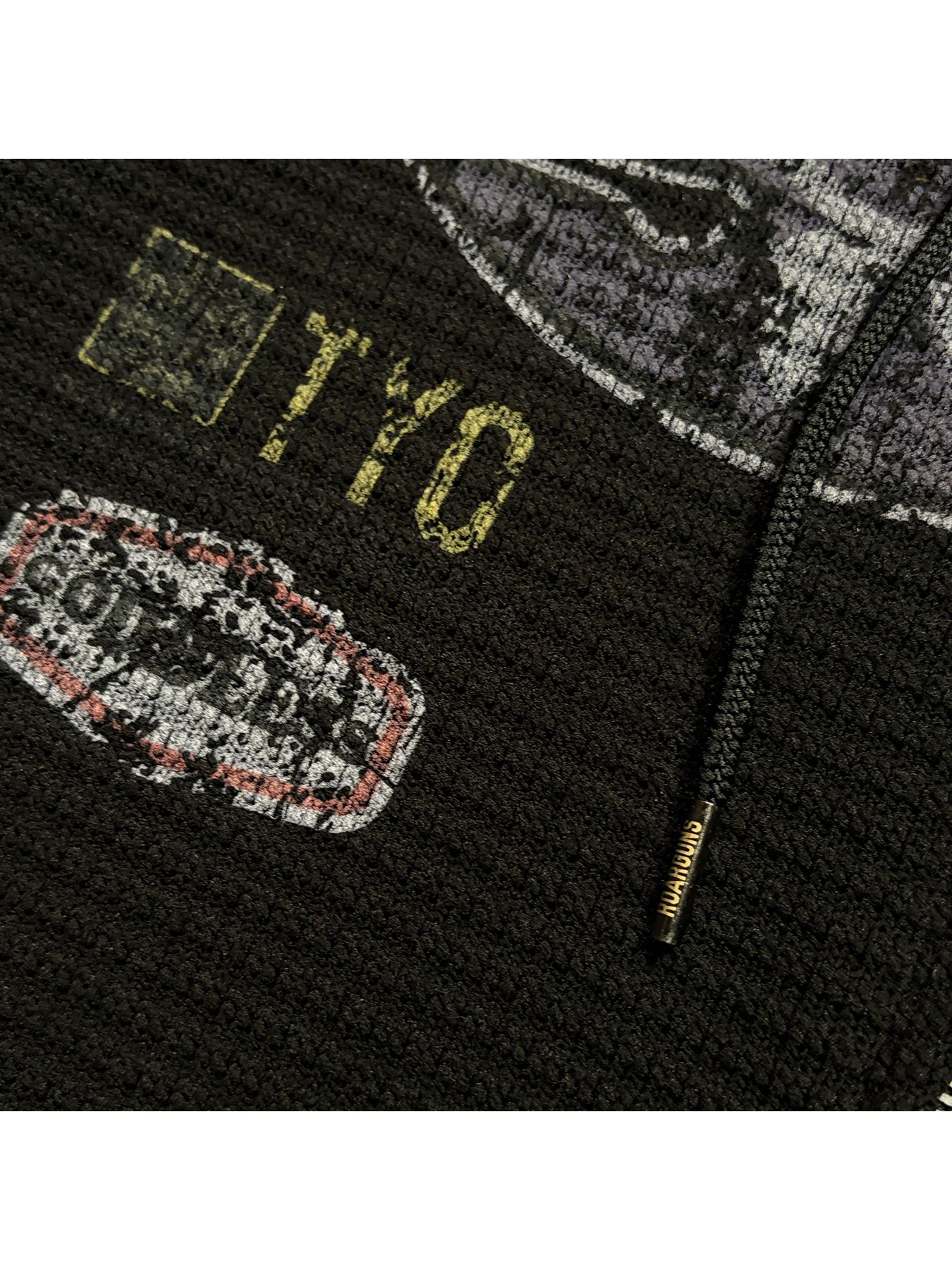 【予約品 3月9日(月) 18:00 締切】PRINT WAFFLE HOODIE / プリント ビッグワッフル ジップフーディ  / ブラック