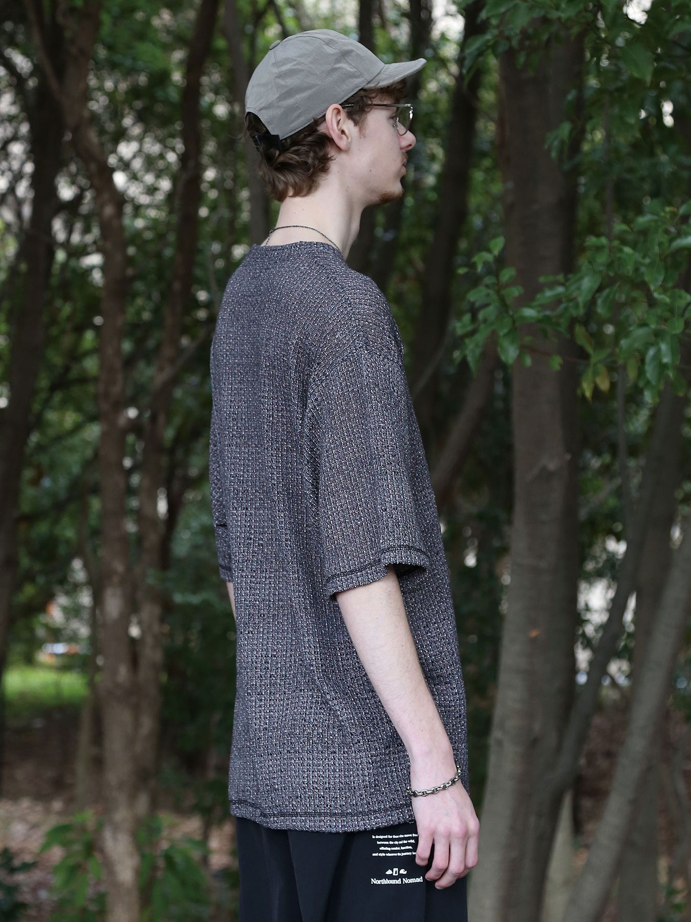 MIXED-MESH KNIT / メッシュニット Tシャツ / ミックスドブラック【QUOLT】