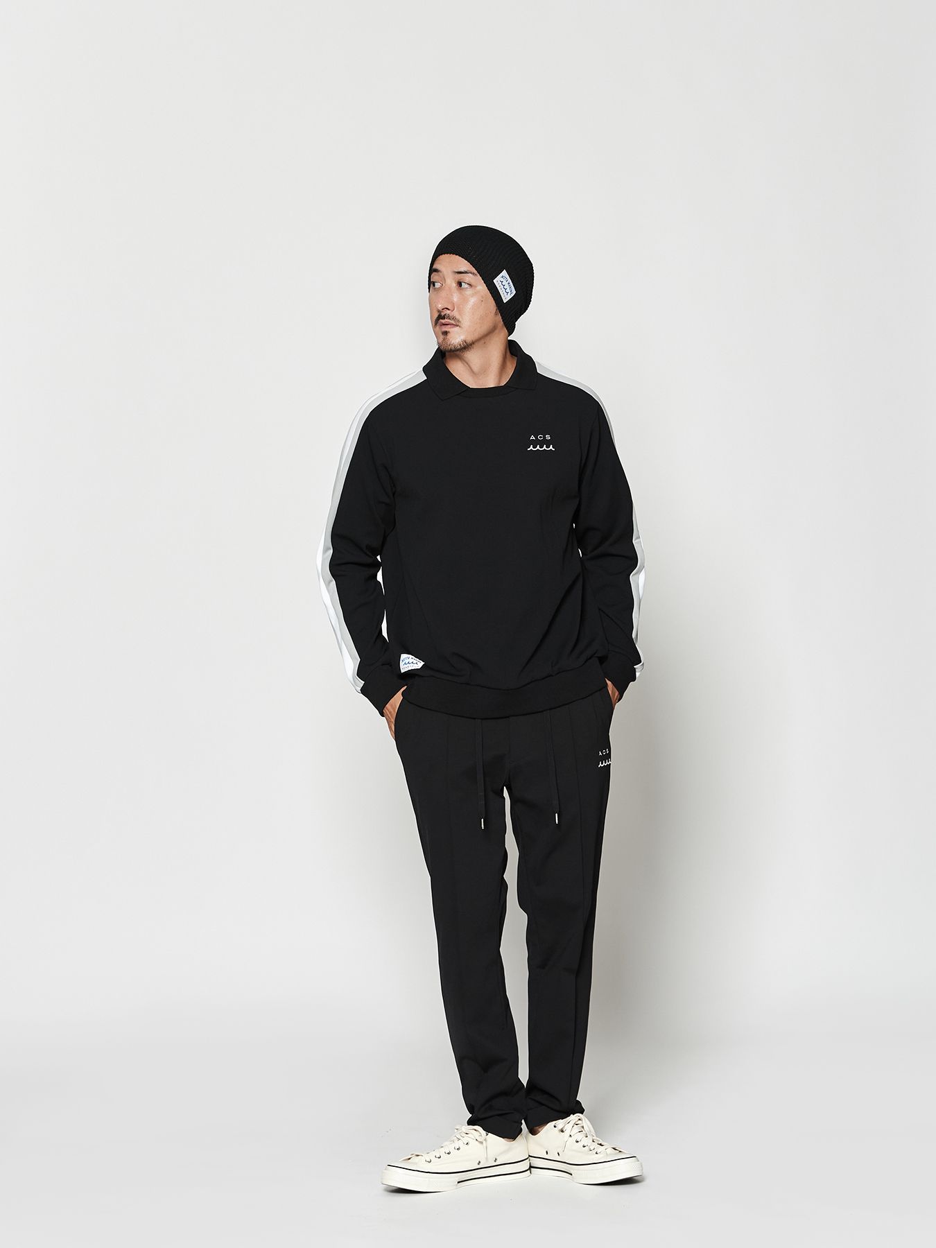 【予約品 10月9日(木) 締切】muta Polo Crewneck / 衿付スウェット / ブラック【Acanthus × muta MARINE】