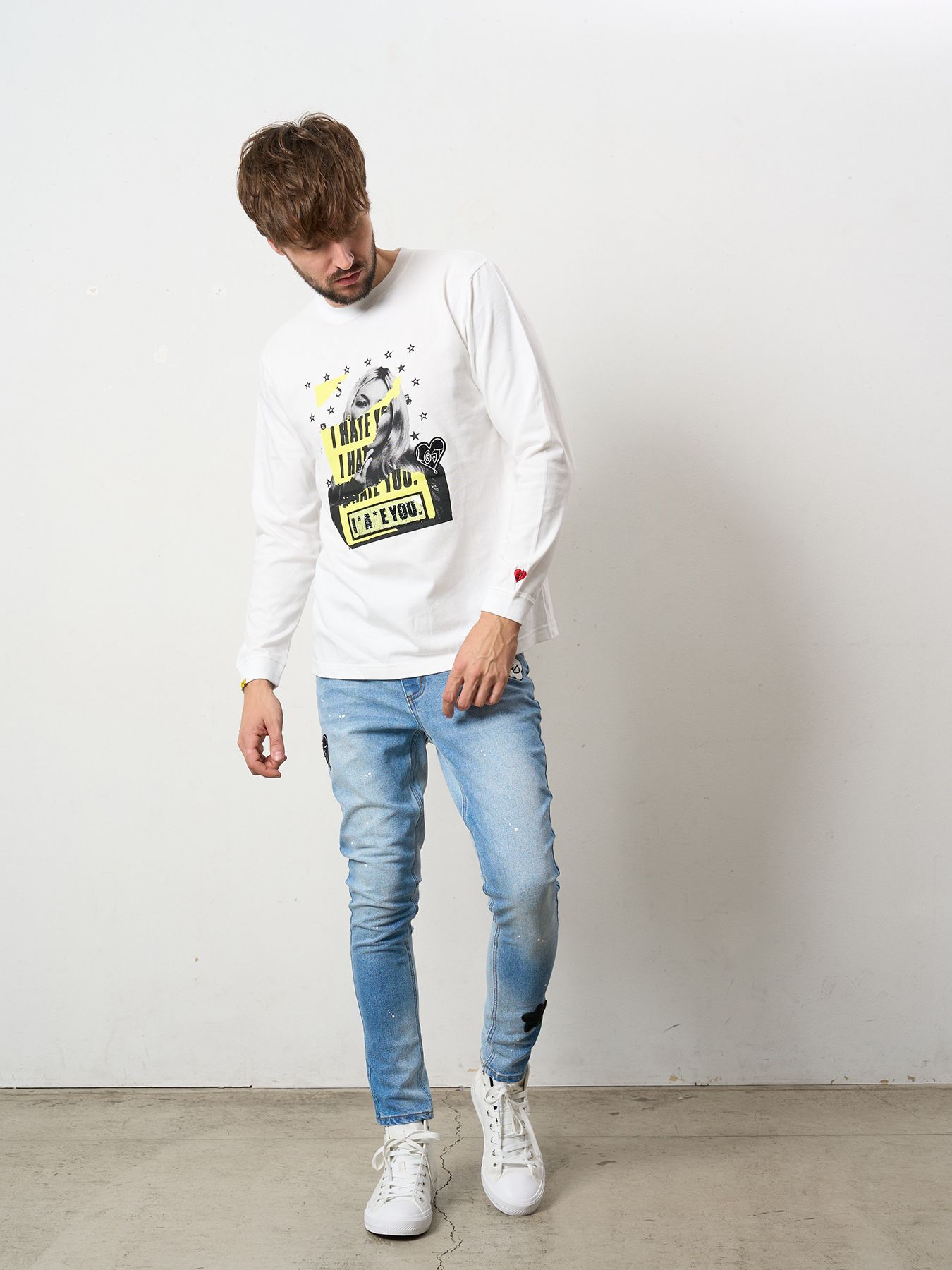 【予約品 5月8日(木) AM10時 締切】 5.6ozコットン天竺 I HATE YOU シークインLS Tシャツ / ホワイト