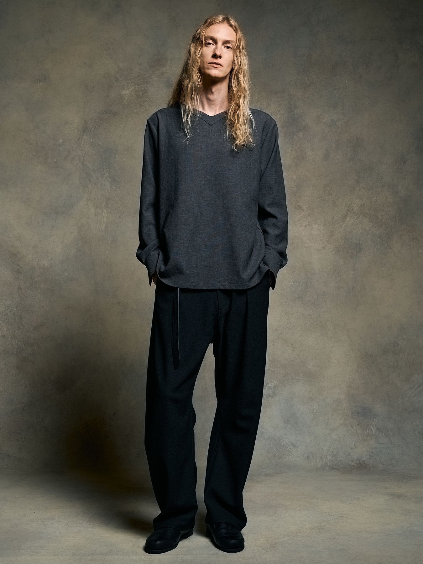 【予約品 9月23日(火) 締切】boat V-neck pullover shirt / ボートVネック プルオーバーシャツ / チャコール