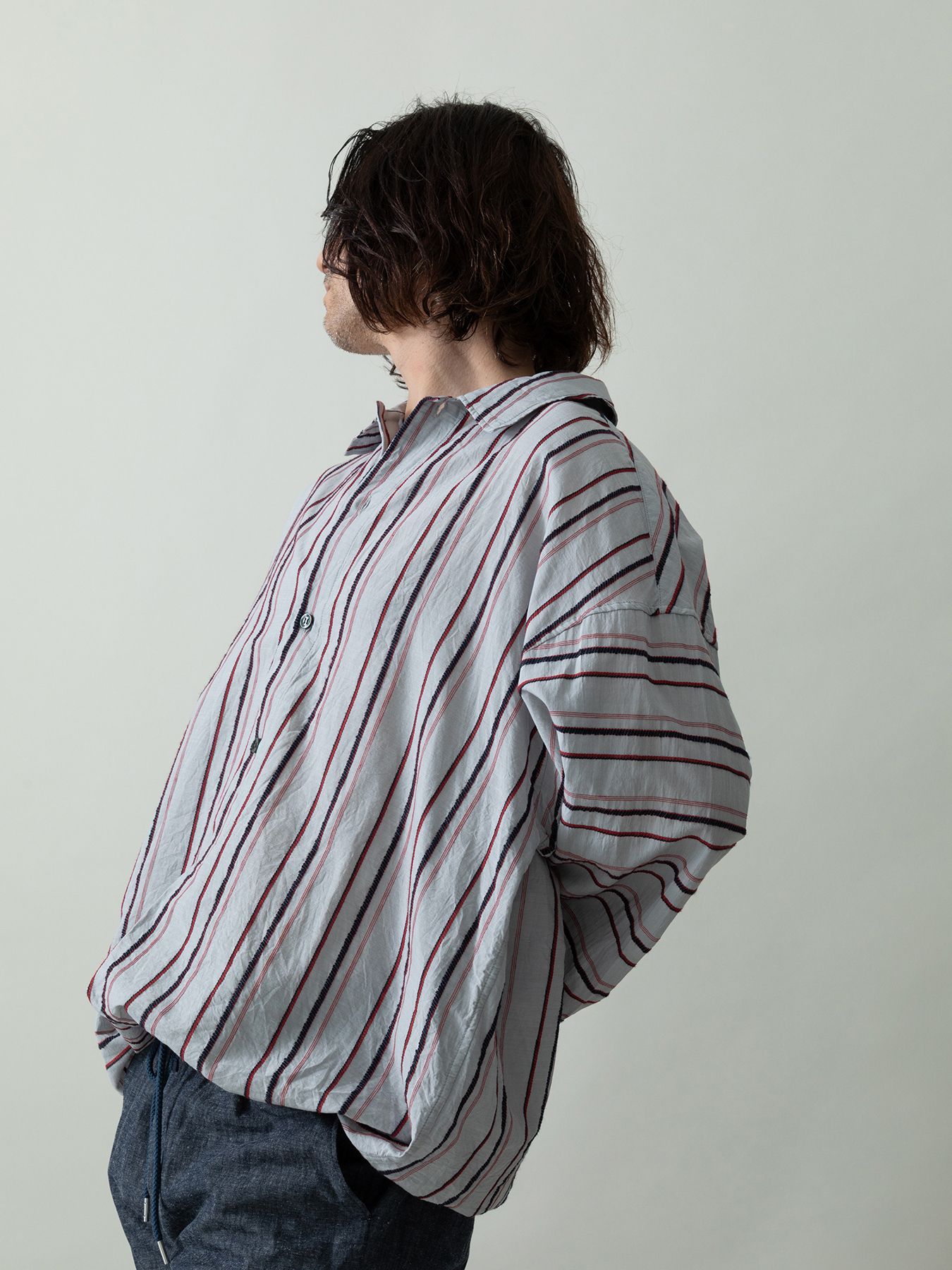 【予約品 2月1日(日) 締切】BORDERPULLOVER / オーバーサイズ プルオーバーシャツ / グレー