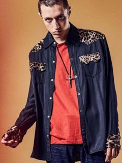RayonTwill Western Shirts / ブラック×レオパード 【STRUM】