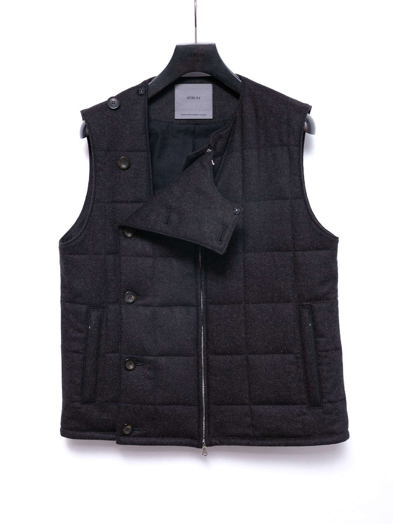 【予約品 4月6日(月) 締切】Stretch recycled wool cashmere blend Twill Quilted Track Vest / カシミア混 ストレッチ リサイクルウール ツイル 高機能中綿トラックベスト / ブラウン