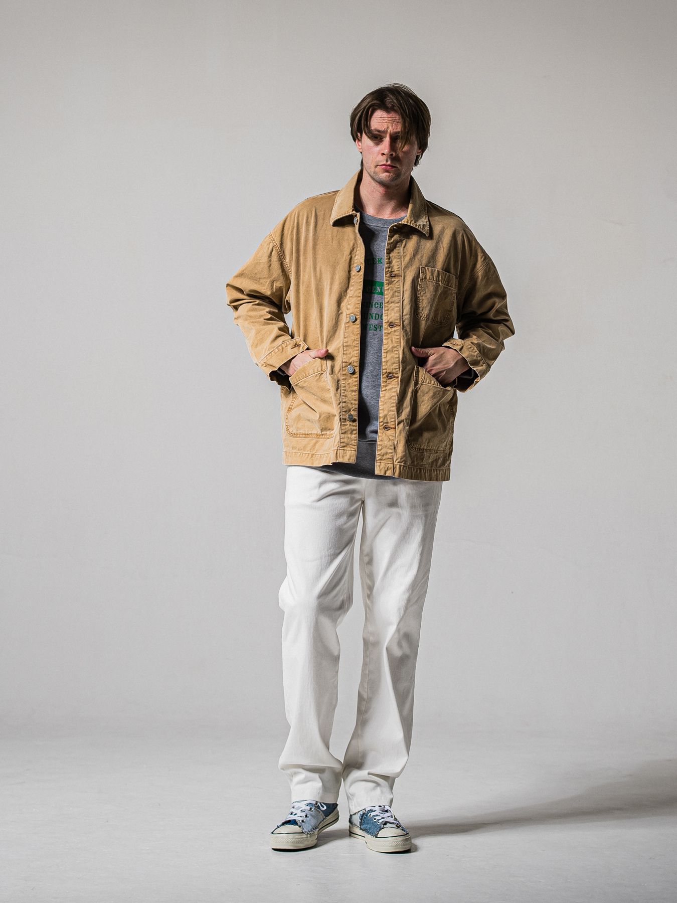 【予約品 11月16日(日) 締切】HF URAKE COLLEGE DROP TRAINER / 裏毛 カレッジロゴルーズ トレーナー / グレー