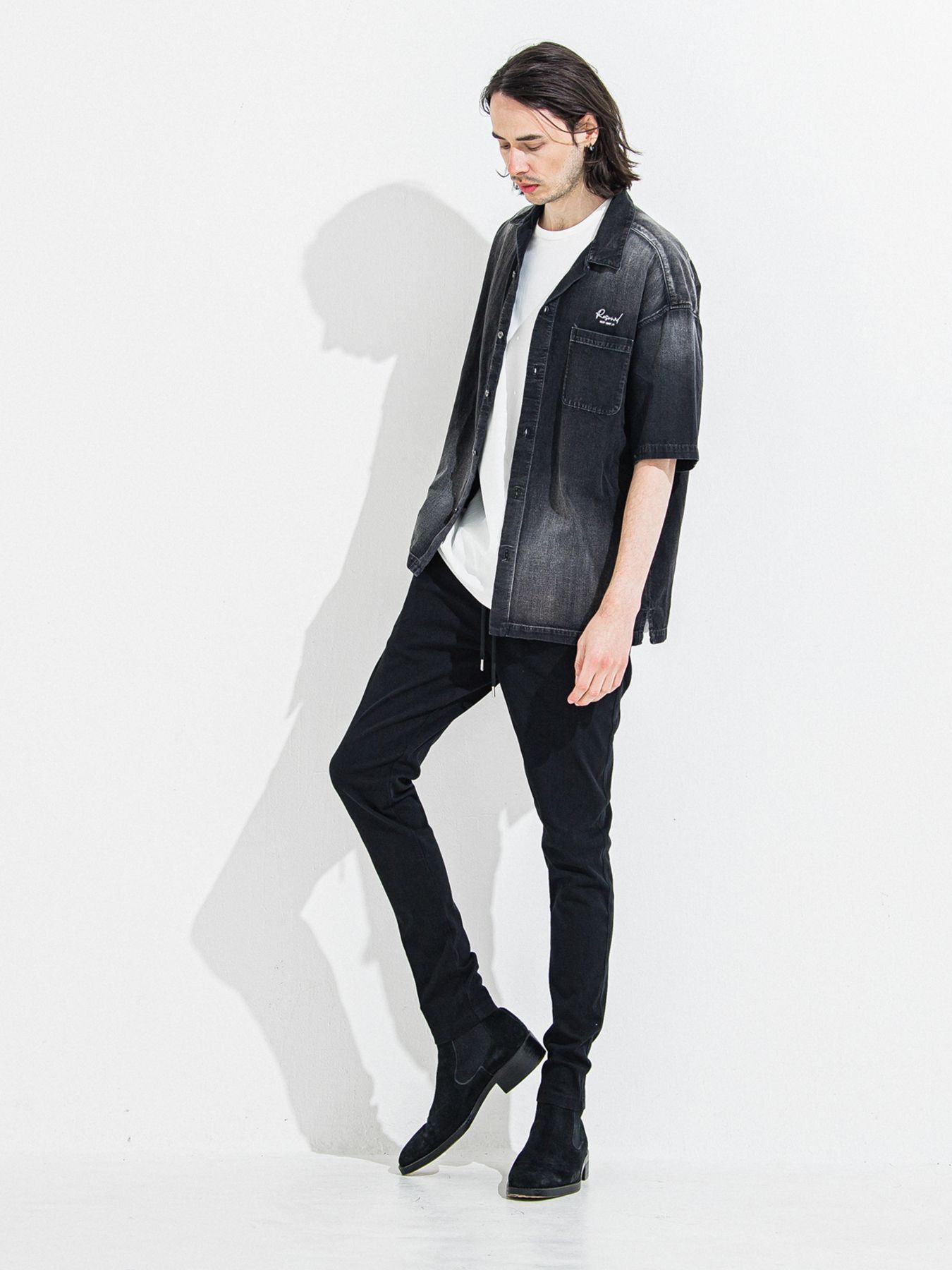 【予約品 】ZACK HALF DENIM SHIRT / ザックハーフスリーブデニムシャツ / ブラックプリント