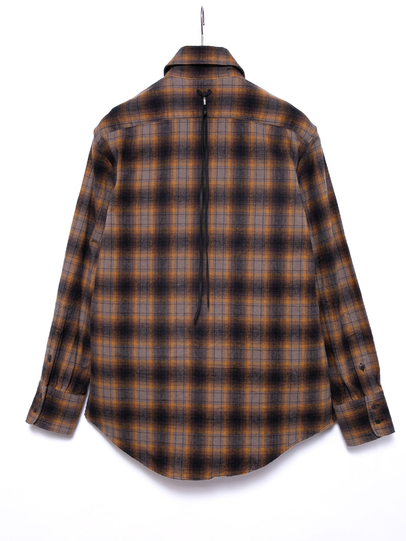 【予約品 4月6日(月) 締切】Checked Cotton Shaggy Brushed Twill Pleated Shirts / チェックコットン シャギー起毛 ツイル プリーツシャツ / ブラウン