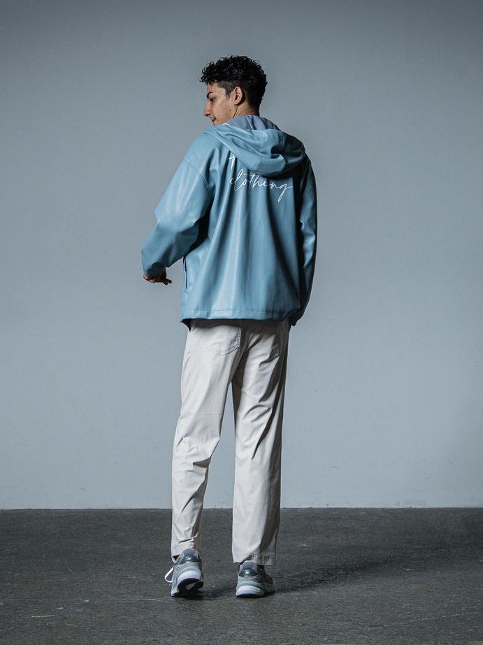 《予約品》 coach hoodie  / レザーコーチパーカー / サックス