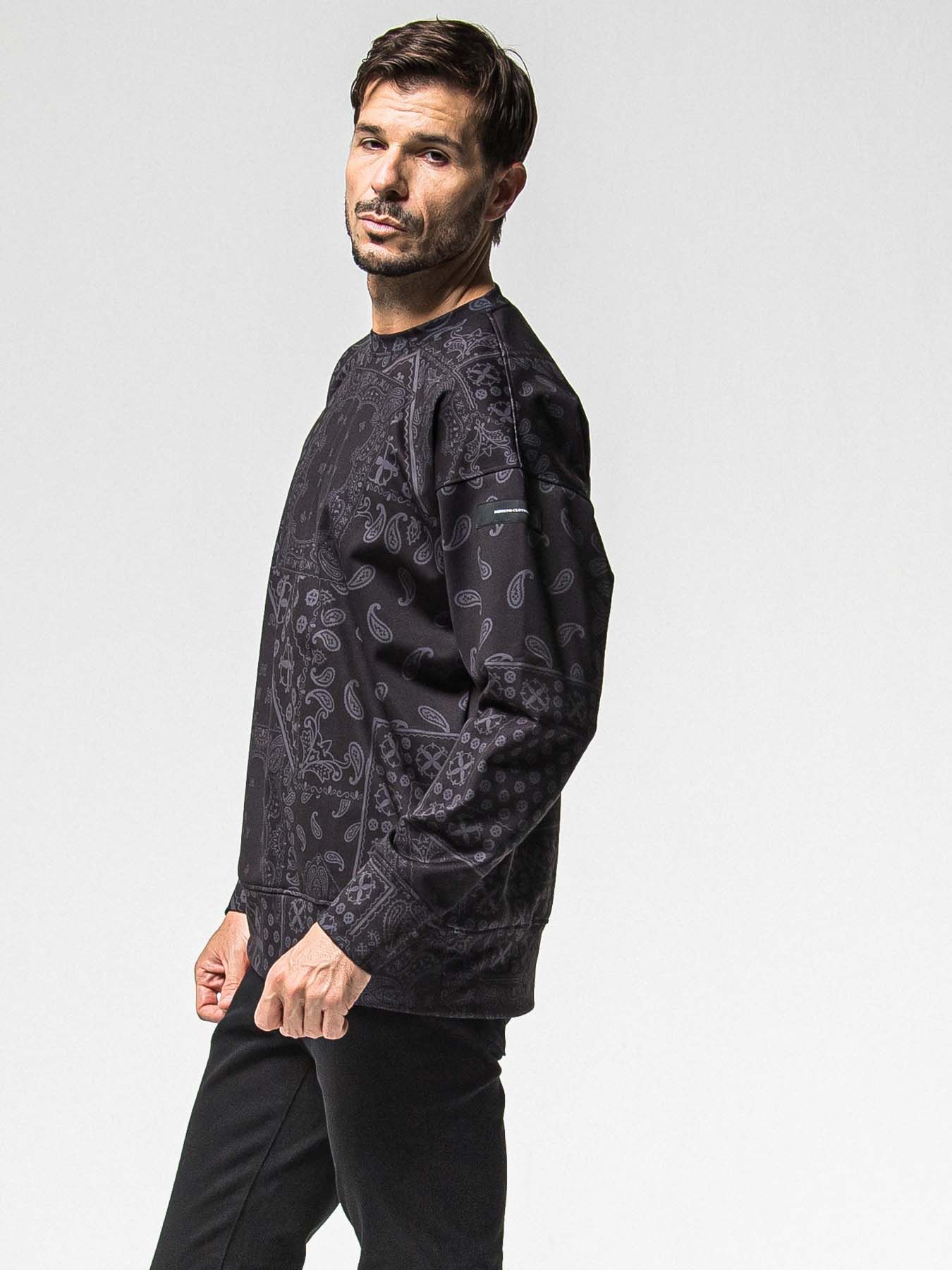 【予約品 8月31日(日) 締切】PAISLEY BACK FLEECE DROP TRAINER / ペイズリー バックフリース ドロップショルダートレーナー / ブラック