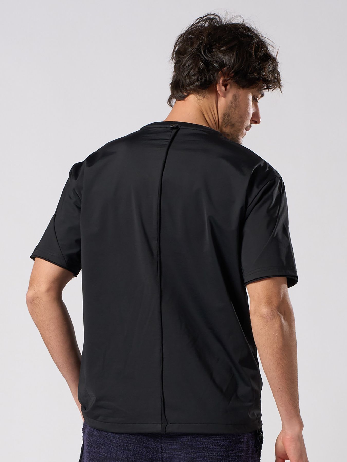 【予約品 1月25日(日) 締切】drawstring leather pocket S/S / ドローストリング レザーポケット ショートスリーブ / ブラック