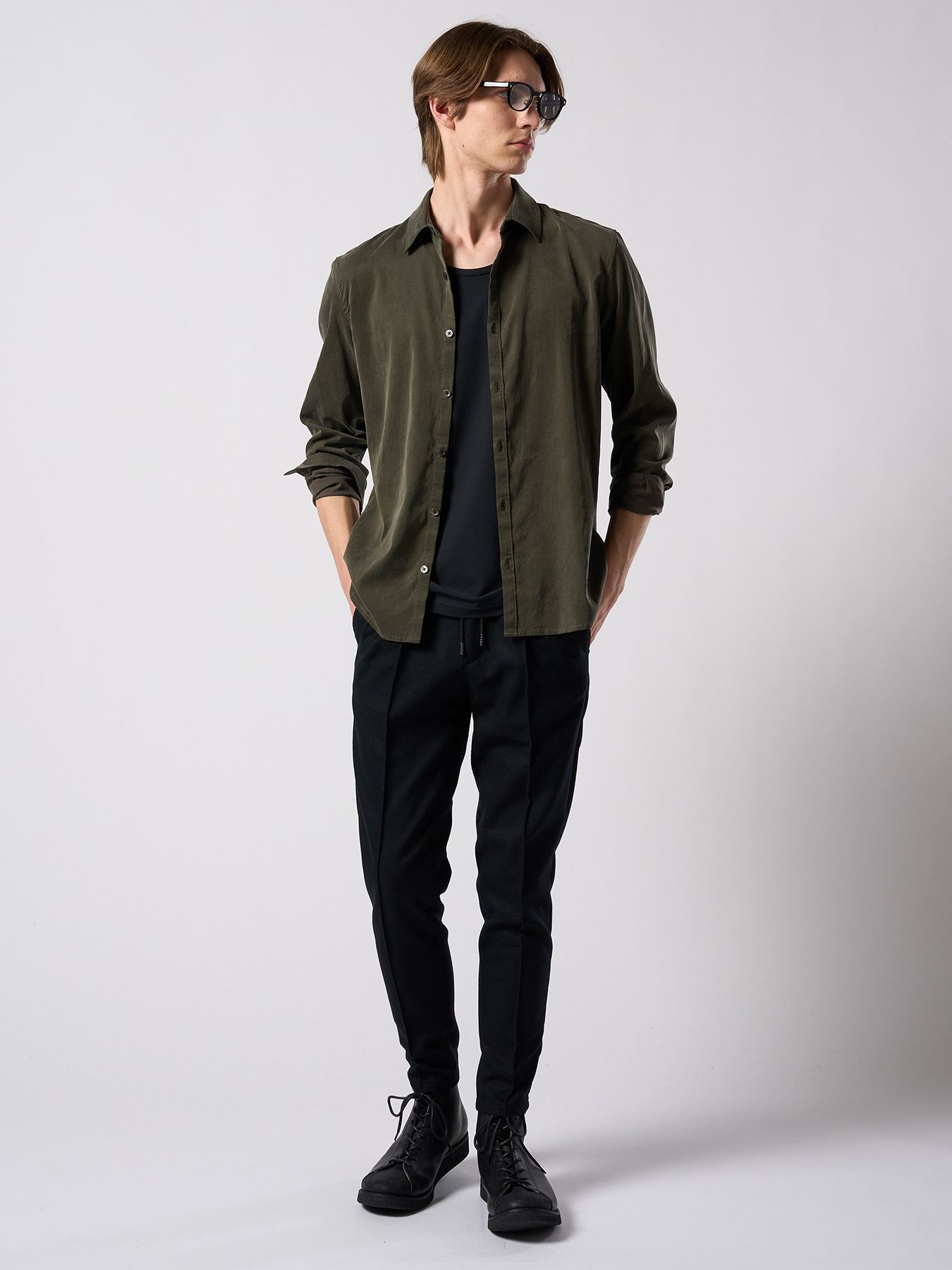 【予約品 4月19日(日) 18時締切】cupuro fibril dress shirt / キュプラフィブリル ドレスシャツ / フェードカーキ