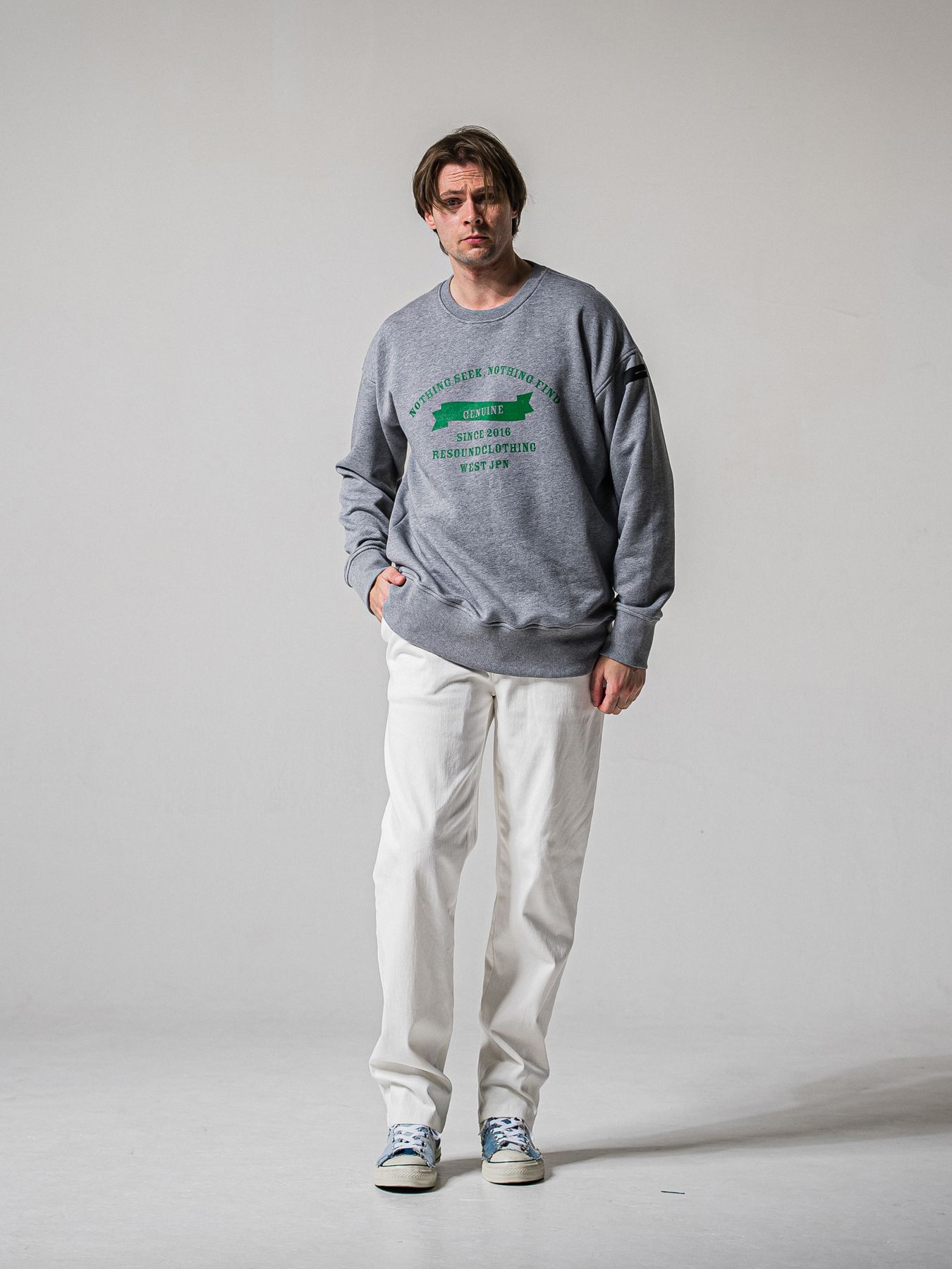 【予約品 11月16日(日) 締切】HF URAKE COLLEGE DROP TRAINER / 裏毛 カレッジロゴルーズ トレーナー / グレー