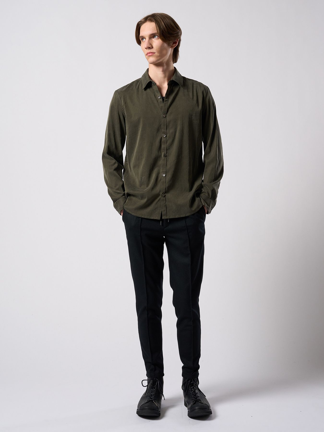 【予約品 4月19日(日) 18時締切】cupuro fibril dress shirt / キュプラフィブリル ドレスシャツ / フェードカーキ