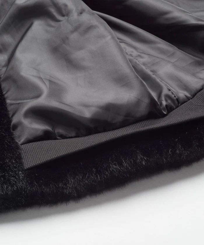 フェイクファーBIGフーデッドBLZ BLACK ブラックストライプ【NO ID.】