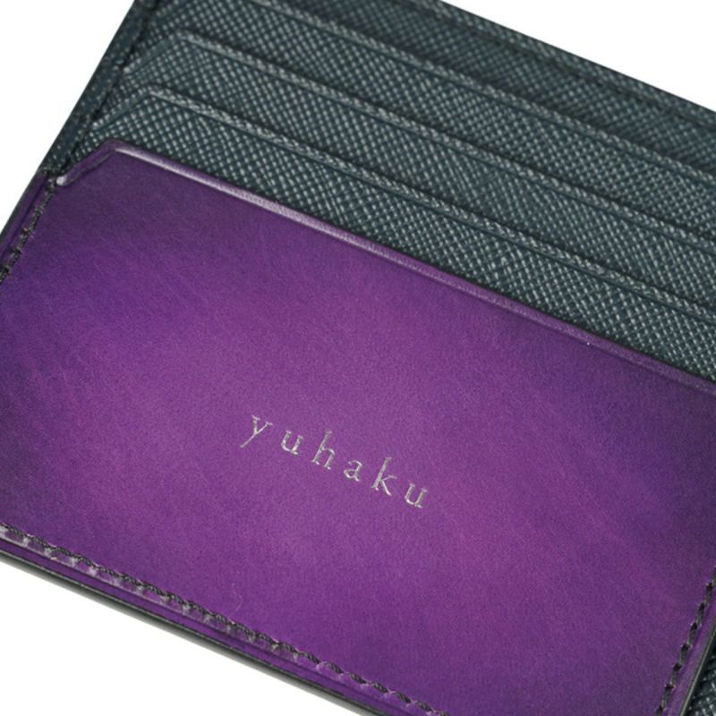 二つ折り財布 イタリア産ベビーカーフ × 国産牛革 PURPLE商品番号 YVP132【 yuhaku】