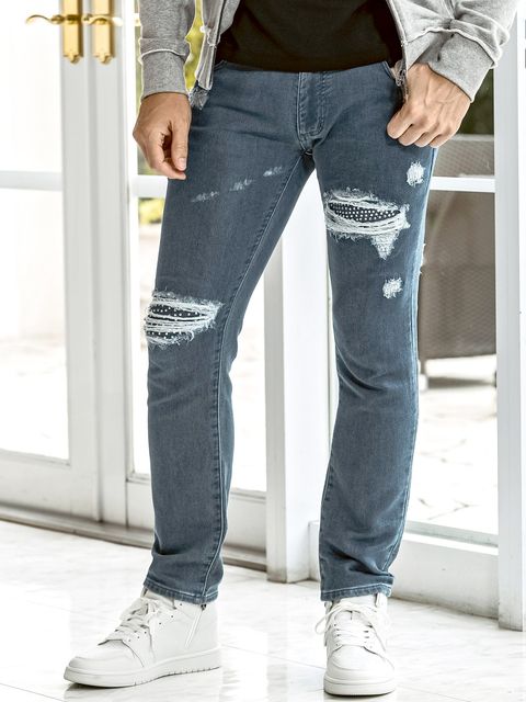 ラインストーンダメージジョグデニムパンツ / インディゴ【1PIU1UGUALE3 RELAX 】