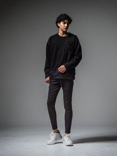 RC chenille velours fleece drop trainer / 裏起毛ロゴワッペントレーナー / ブラック 【RESOUND CLOTHING】