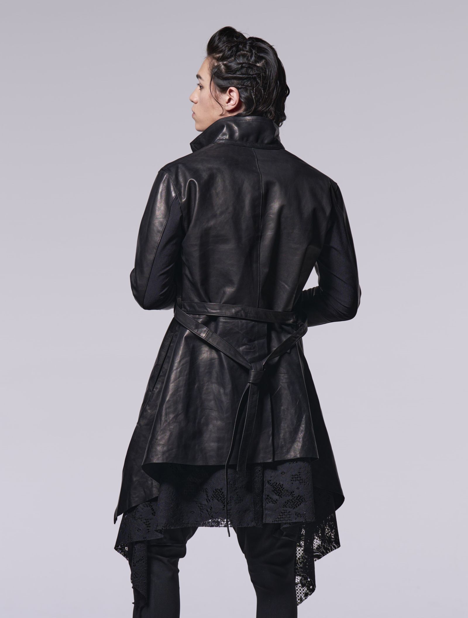 《予約品》 StandCollarLeatherFlareShirt / レザーフレアシャツ / ブラック
