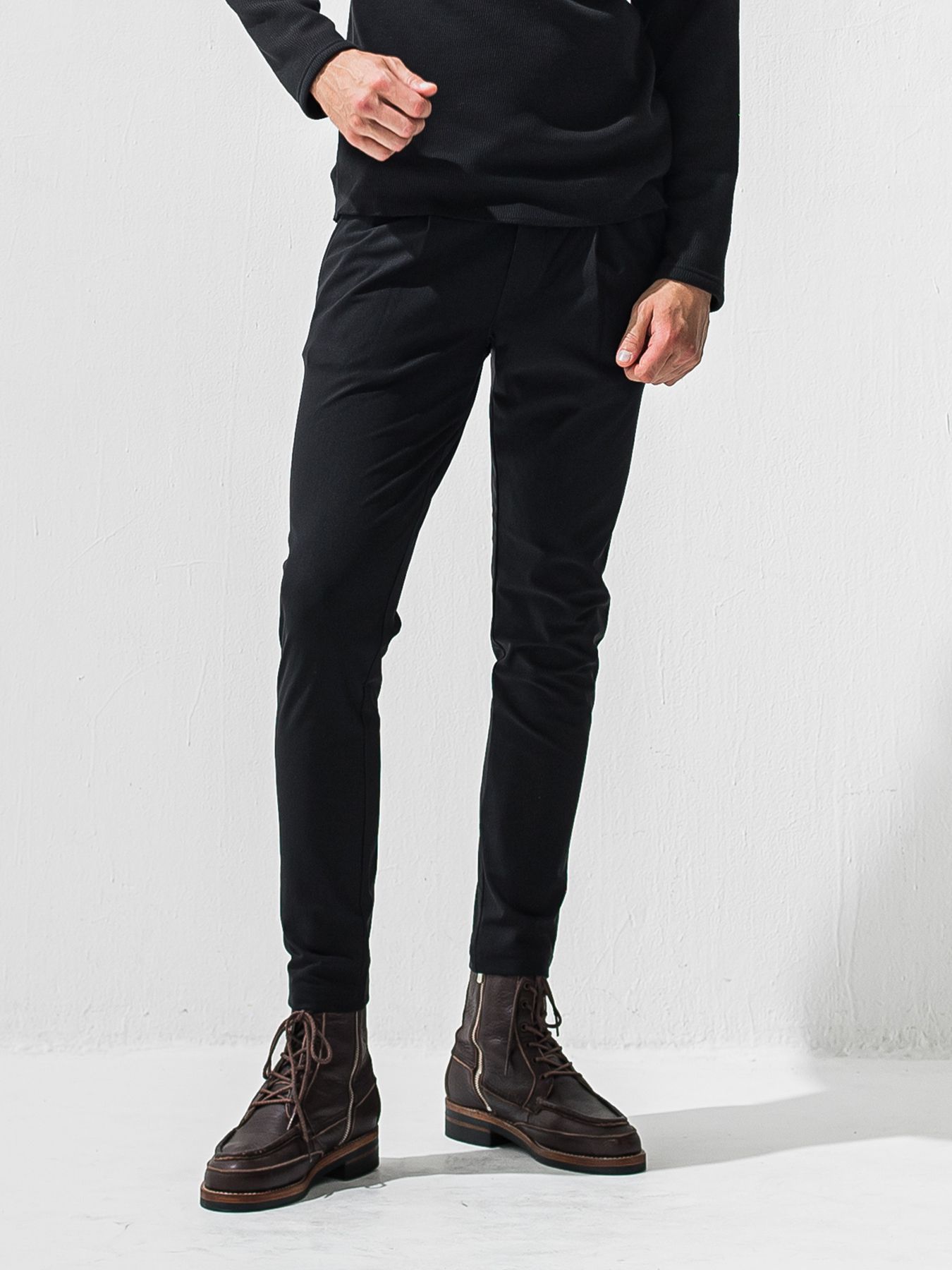 【予約品】CHRIS EASY HEAT TUCK PANTS / 裏起毛 ワンタックイージーパンツ / ブラック
