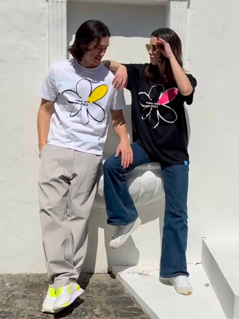 フローレント プリント T-Shirt / ブラック×ピンク 【メゾン・オノレ パリ】