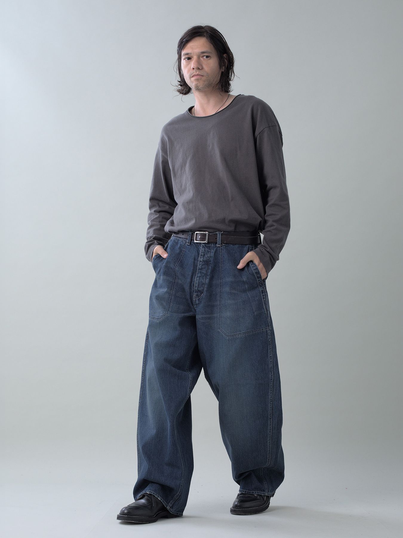 【予約品 5月6日(水) 締切】USN-DENIMTROUSERS aged / ユーズド加工 デニムミリタリーパンツ / インディゴ × 生成りステッチ 濃