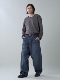 【予約品 5月6日(水) 締切】USN-DENIMTROUSERS aged / ユーズド加工 デニムミリタリーパンツ / インディゴ × 生成りステッチ 濃