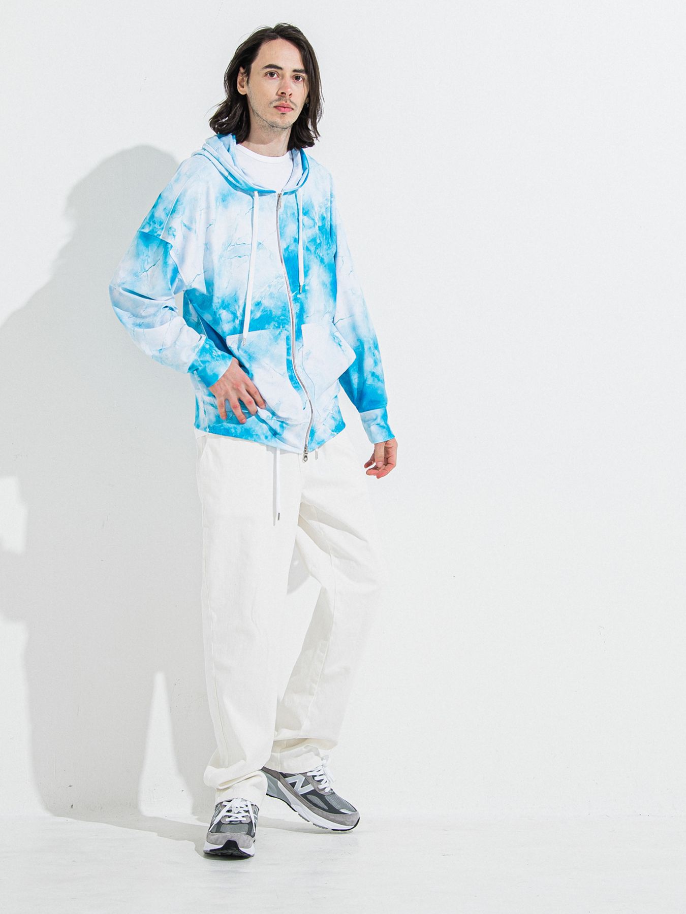 【予約品 】RASH OVER ZIPUP HOODIE / ラッシュガード オーバーサイズジップアップパーカー / マーブルブルー