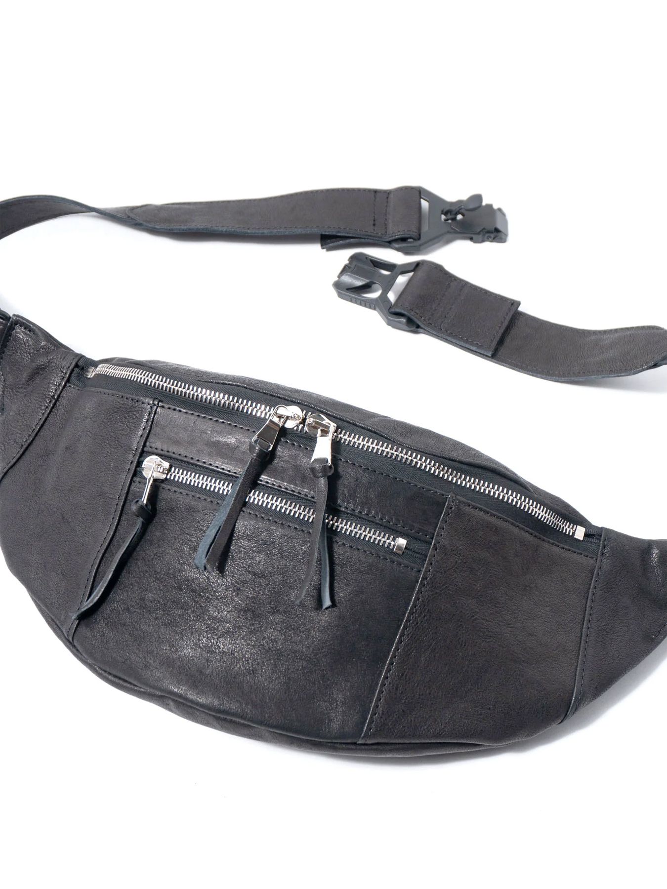 【予約品 10月12日(日) 締切】Pit Vegetable Full Tanned Shrunken Horsehide Body Bag / フルタンニン ピット鞣し シュリンク ホース ハイド ボディー バッグ / HIGH THROTTLE / ブラック×シルバー