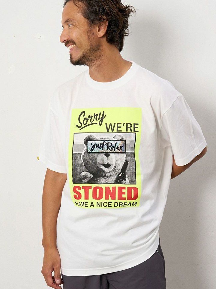 5.6ozコットン天竺 STONEDシークイン SS Tシャツ / ホワイト 【STUD MUFFIN(スタッドマフィン)】