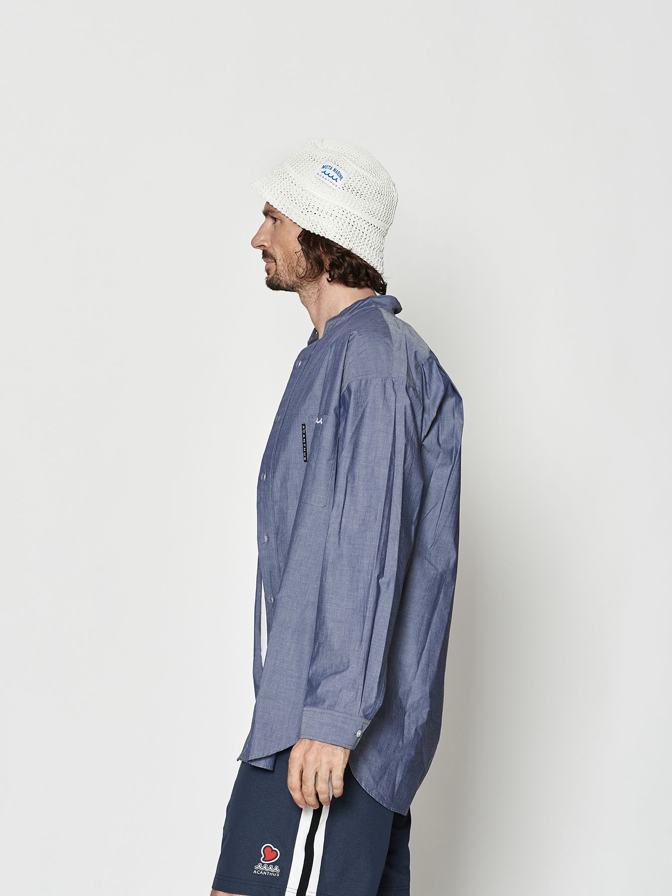 【予約品 10月9日(木) 締切】muta Oversized Band Collar Shirt / バンドカラーシャツ / ネイビー【Acanthus × muta MARINE】