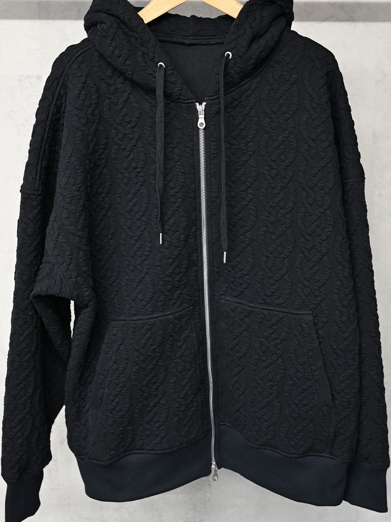 《予約品》 cable drop zip hoodie / パーカー / ブラック
