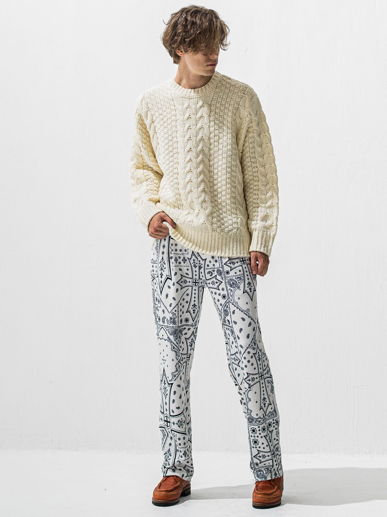 【予約品 9月6日(日) 締切】CABLE LAW SWEATER / ケーブル編みローゲージセーター / オフ