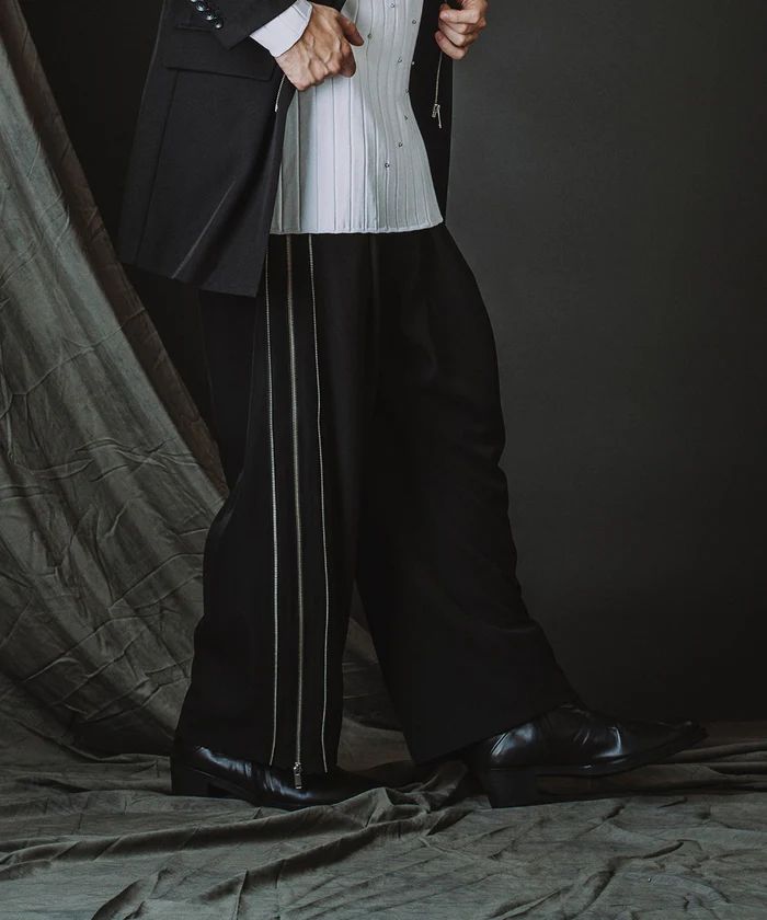 サイドZIPイージーワイドトラウザーズ/ ブラック【NOID.】