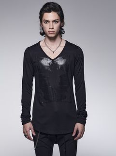 《予約品》 V-NeckT-Shirt / プリント入りVネック長袖Tシャツ / ブラック 【kiryuyrik】 8月以降入荷予定