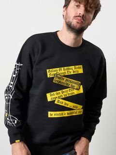 【予約品 5月8日(木) AM10時 締切】 TC裏毛起毛 リリック リボン シークインMUSICプリント スウェットシャツ / ブラック