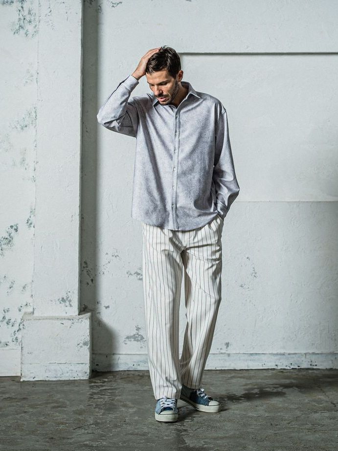 《予約11月17日19時締め》 CHRIS EASY WIDE TUCK PANTS / ワイドタックパンツ / ホワイト・ストライプ