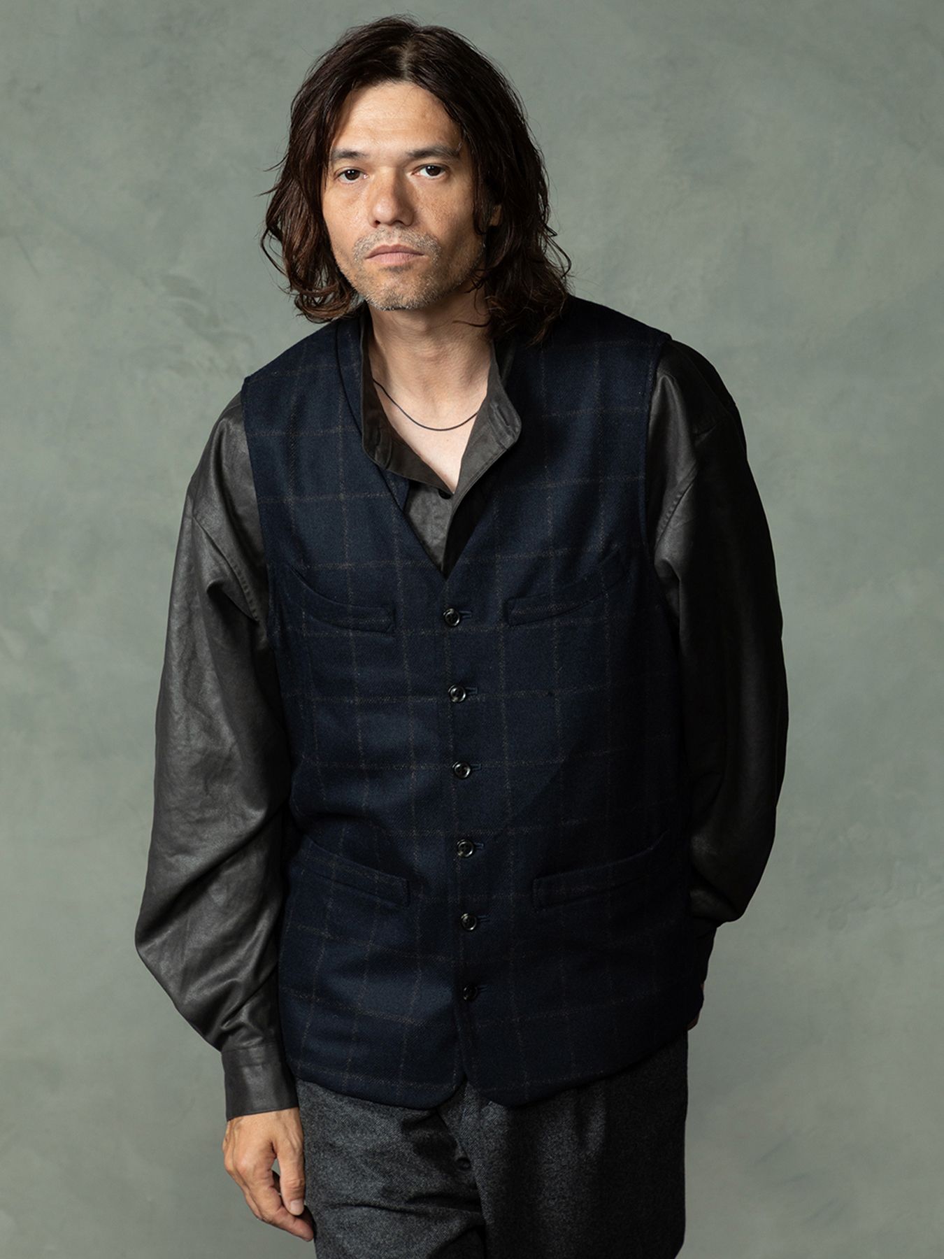 【予約品 7月5日(日) 締切】FRENCH GILET windowpane / ウィンドーペイン ウールベスト / ネイビーチェック