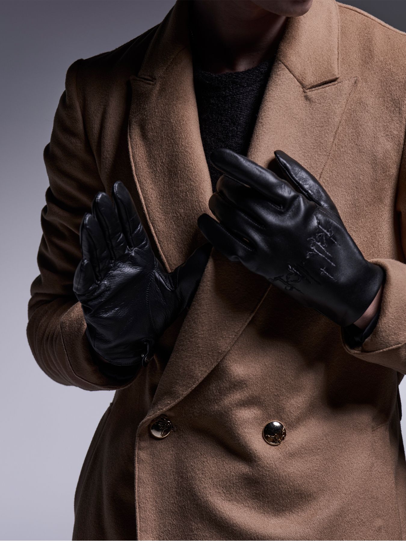 【予約品 】シープレザーDot Button Glove / ドットボタングローブ / ブラック スマホ対応
