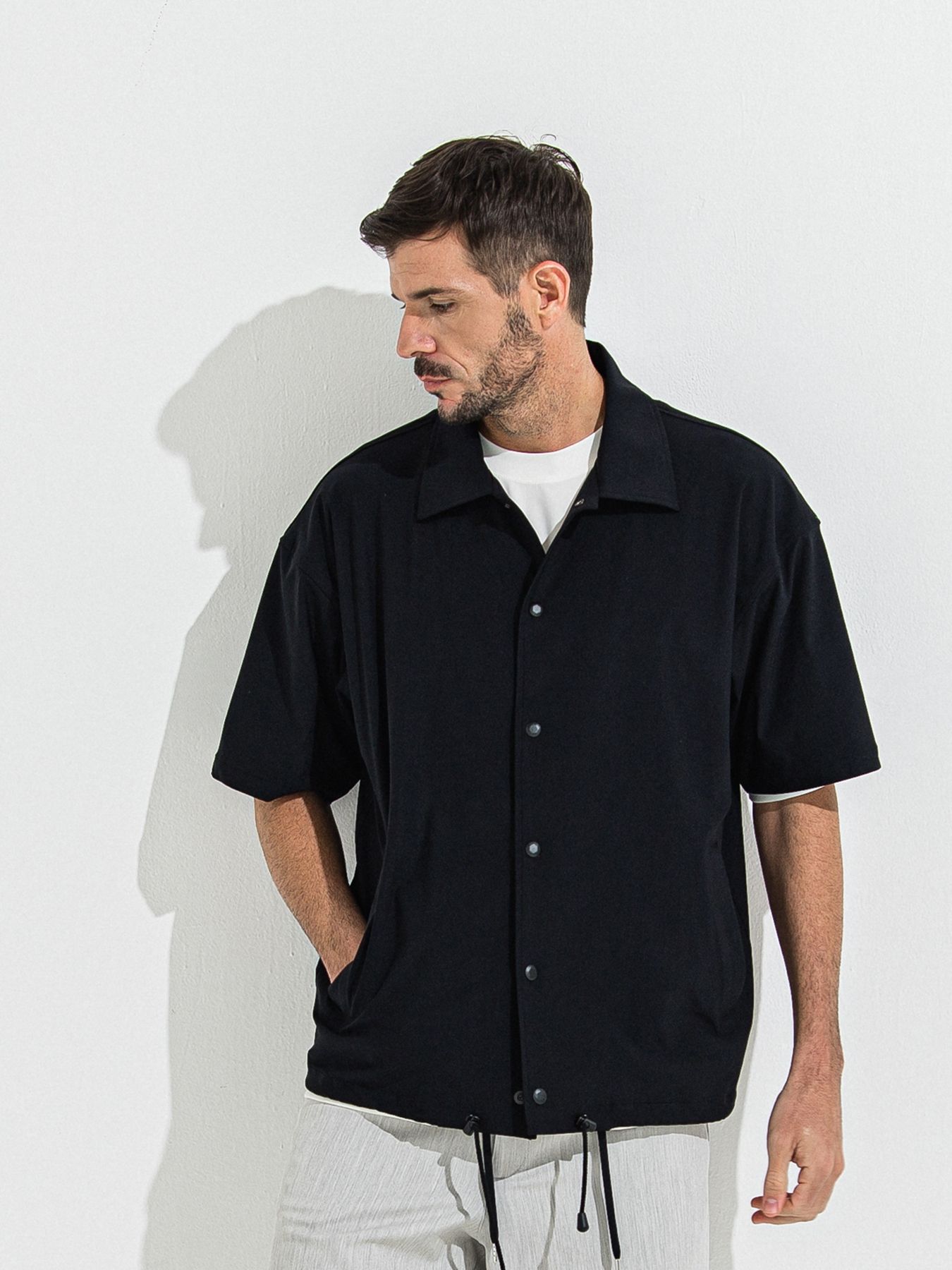 【予約品】NYLON HALF COACH JACKET / ナイロンハーフコーチジャケット / ブラック